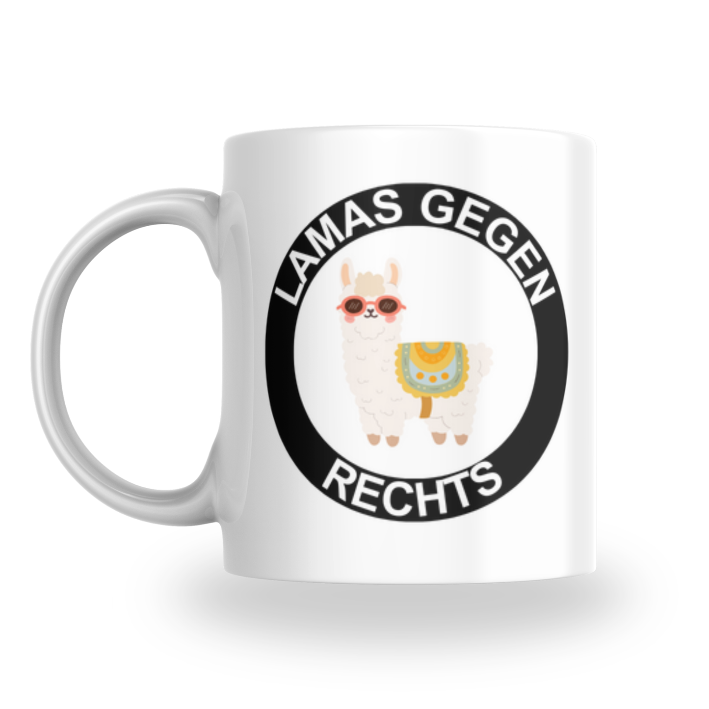 Lamas gegen Rechts – Keramiktasse (325 ml)