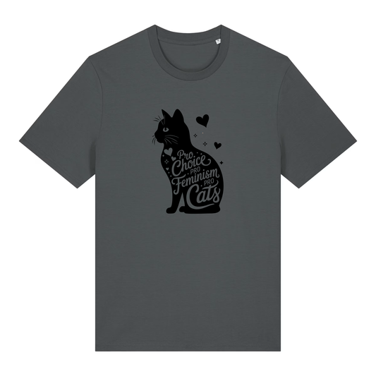 Unisex Bio-T-Shirt „Pro Choice – Pro Feminism – Pro Cats“ | Schwarzer Druck