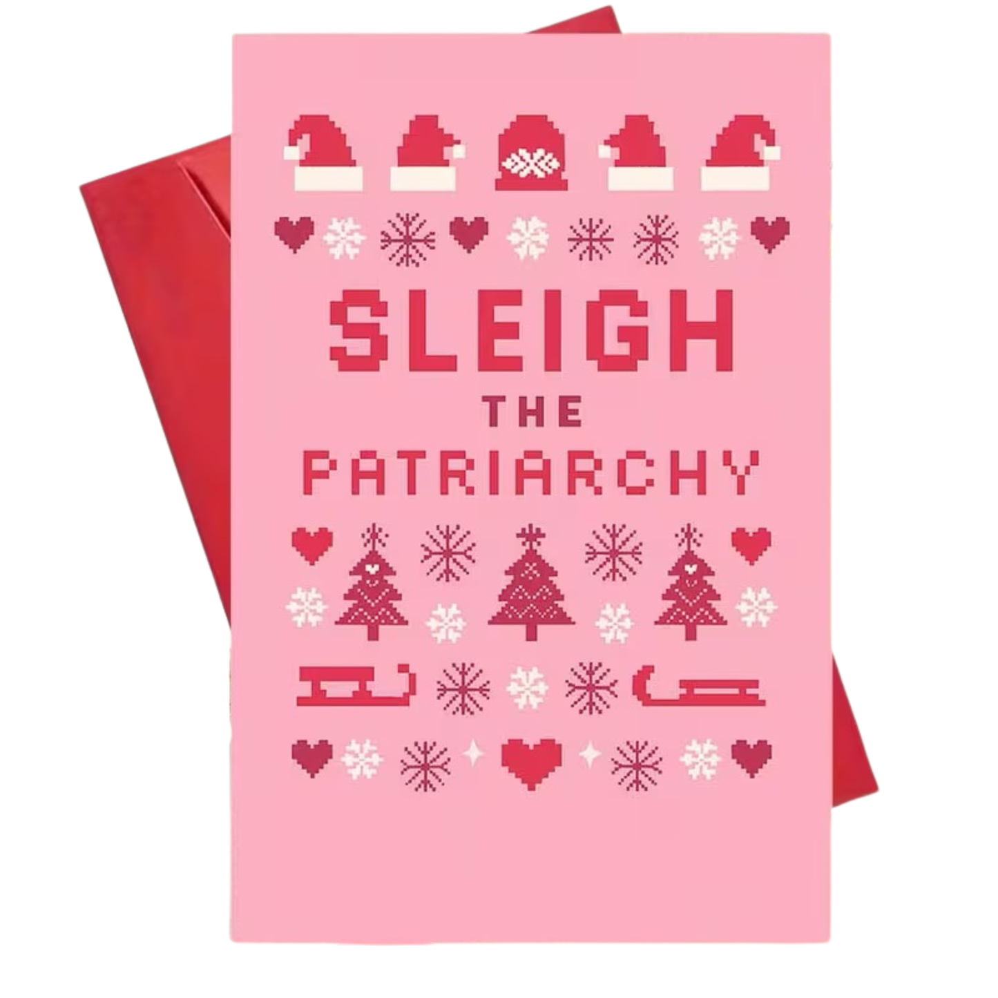 Sleigh the Patriarchy“ – Feministische Weihnachtskarte | Humorvolles Pixel-Design in Pink
