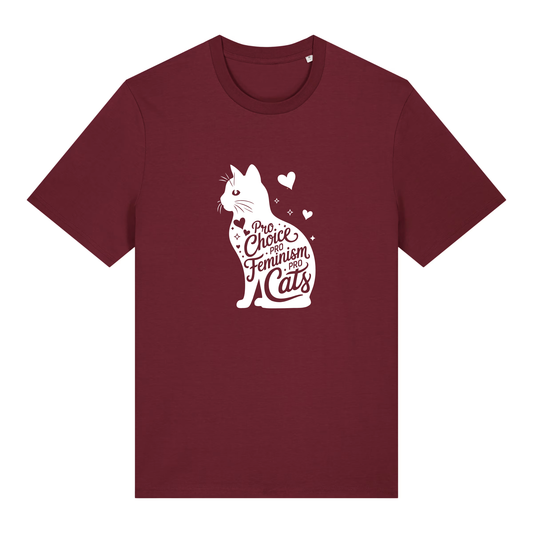 Unisex Bio-T-Shirt „Pro Choice – Pro Feminism – Pro Cats“ | Weißer Druck
