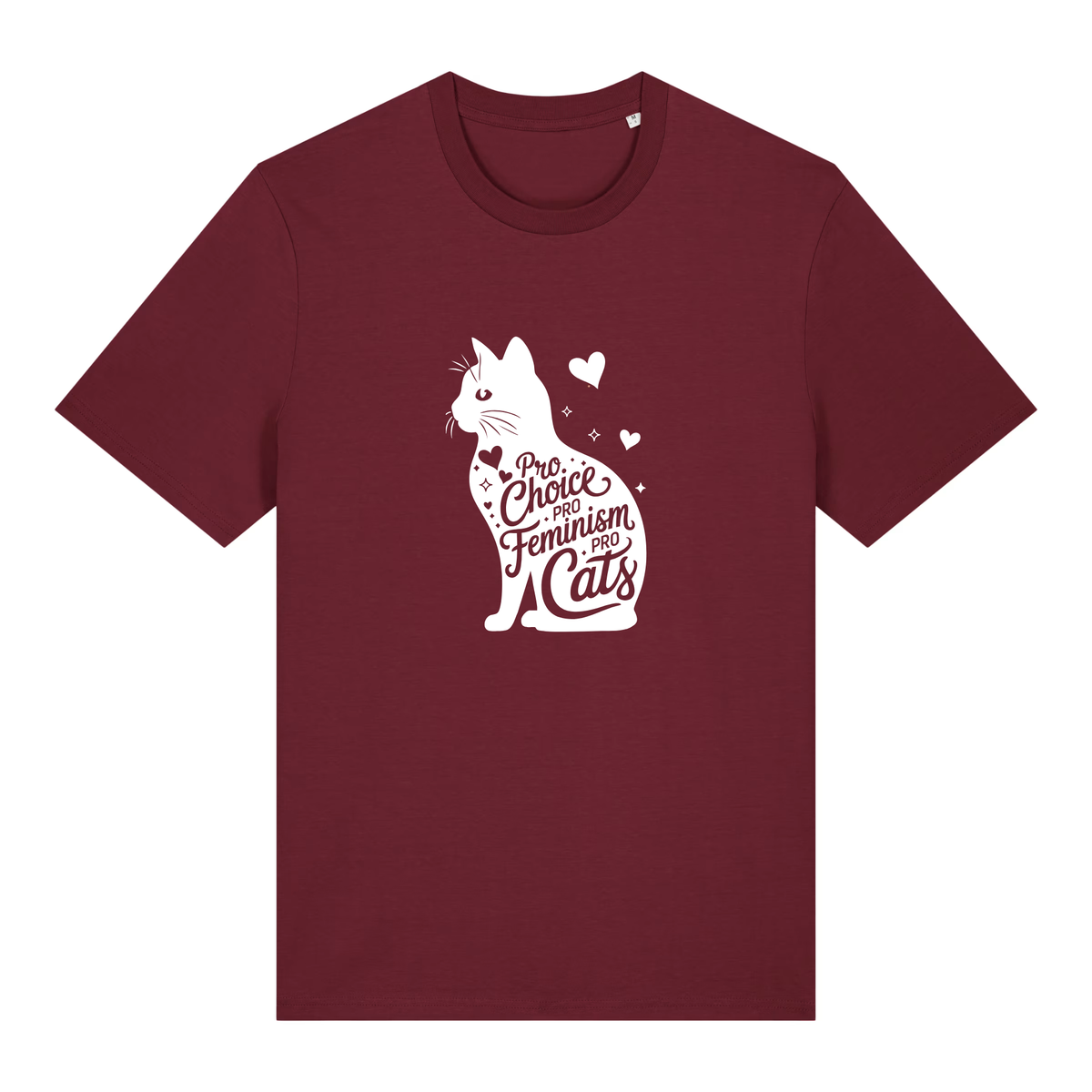 Pro Choice – Pro Feminism – Pro Cats, weißer Druck auf Burgundy