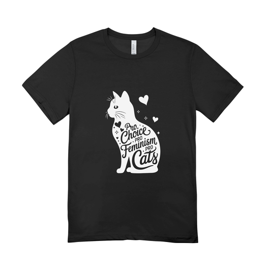 Unisex Bio-T-Shirt „Pro Choice – Pro Feminism – Pro Cats“ | Weißer Druck | 11 Farben
