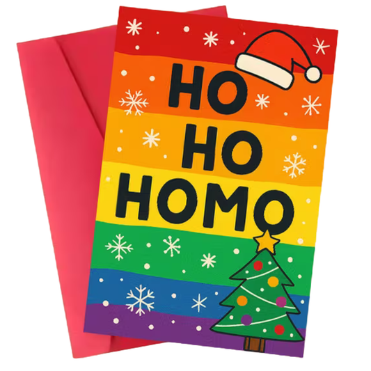 „Ho Ho Homo“ – Pride Weihnachtskarte | Regenbogen-Design & queere Sichtbarkeit | Inklusive Weihnachtsgrüße