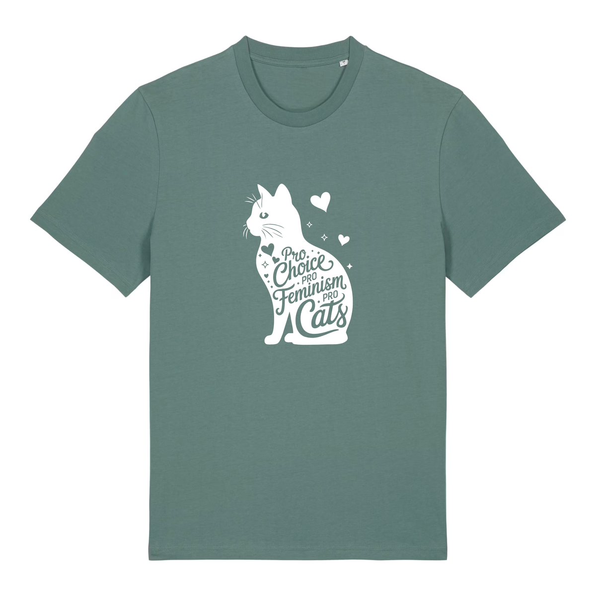 Pro Choice – Pro Feminism – Pro Cats, weißer Druck auf Green Bay
