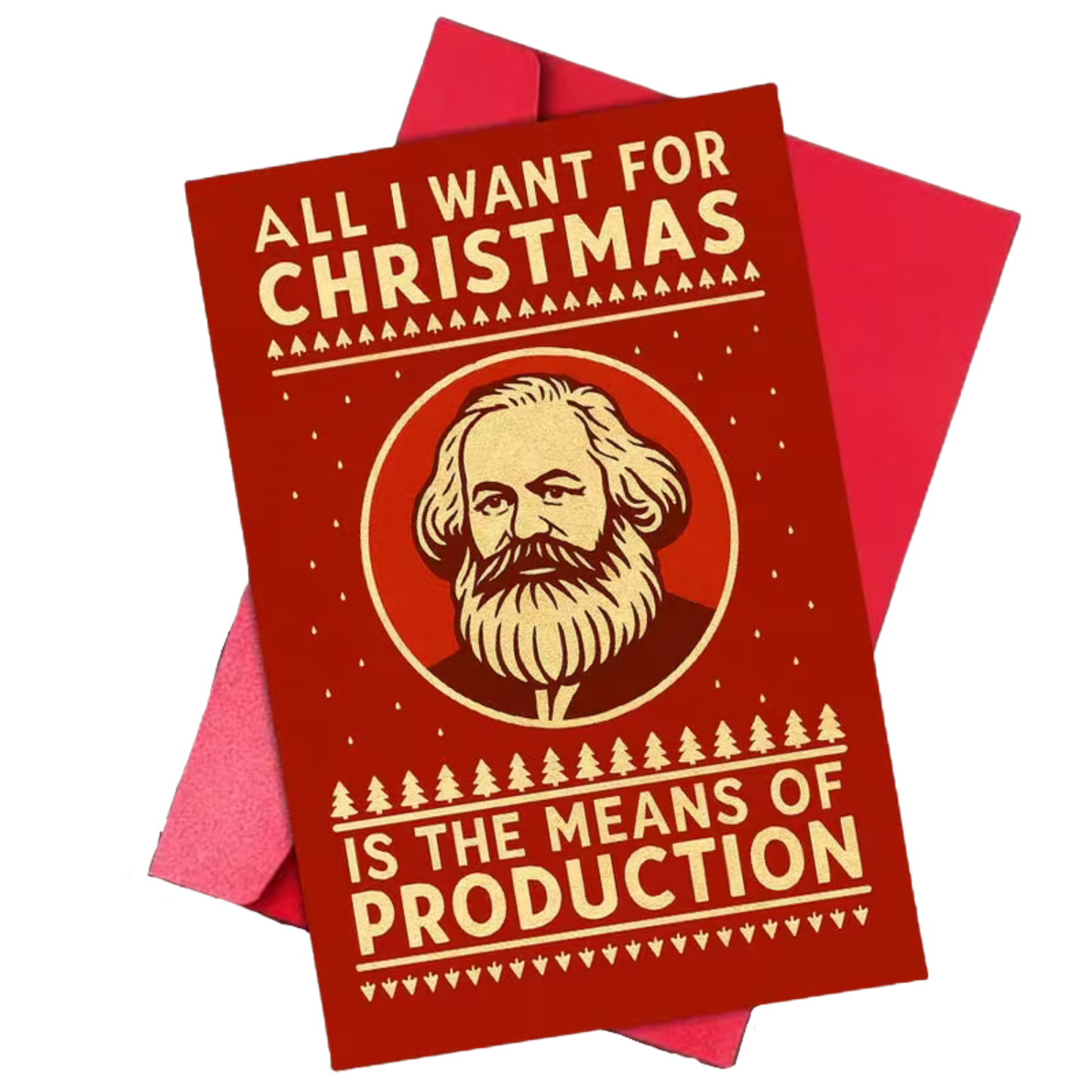 „All I Want for Christmas Is the Means of Production“ – Karl-Marx-Weihnachtskarte | Politischer Humor & Kapitalismuskritik